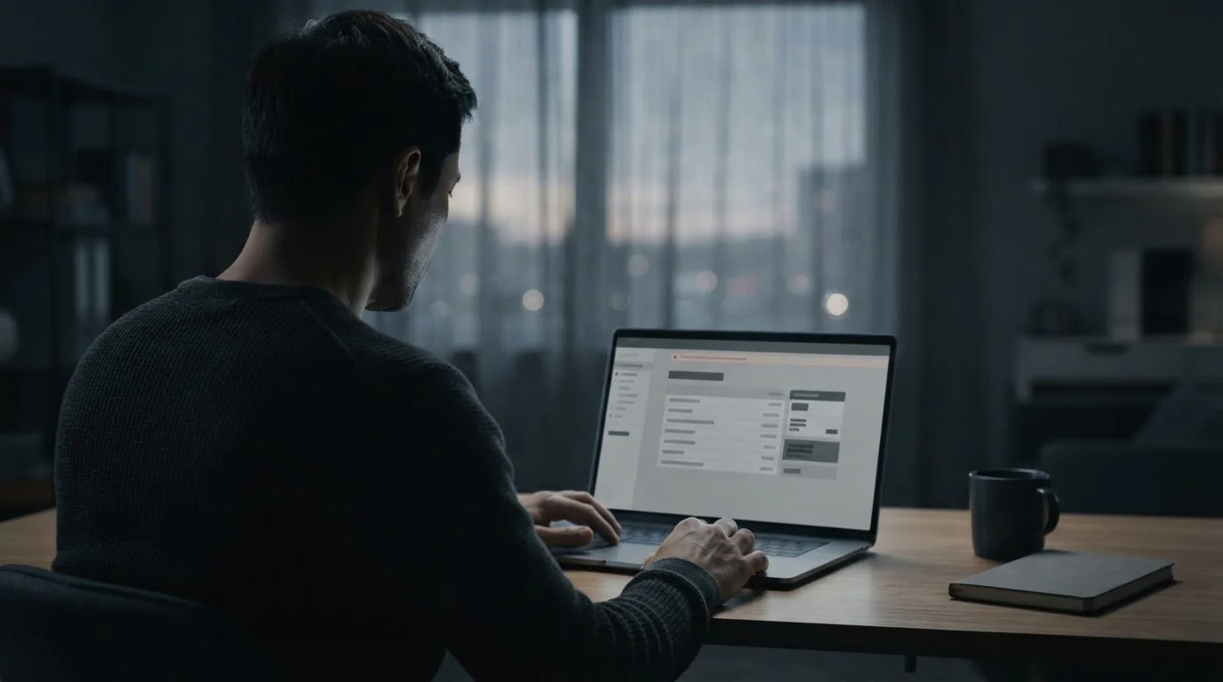Silhouet van persoon achter laptop met neutraal accountscherm