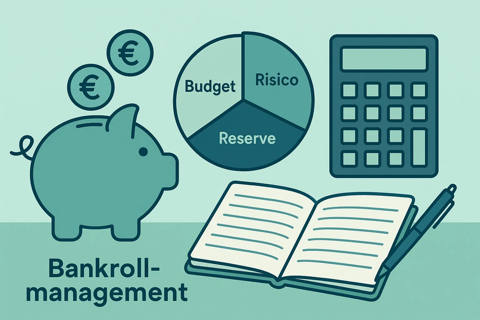 Illustratie van bankroll management met spaarpot euro munten en budget grafiek voor hockey wedden