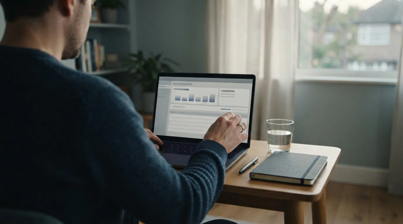 Hand die een limiet instelt op een laptop met een neutraal dashboard