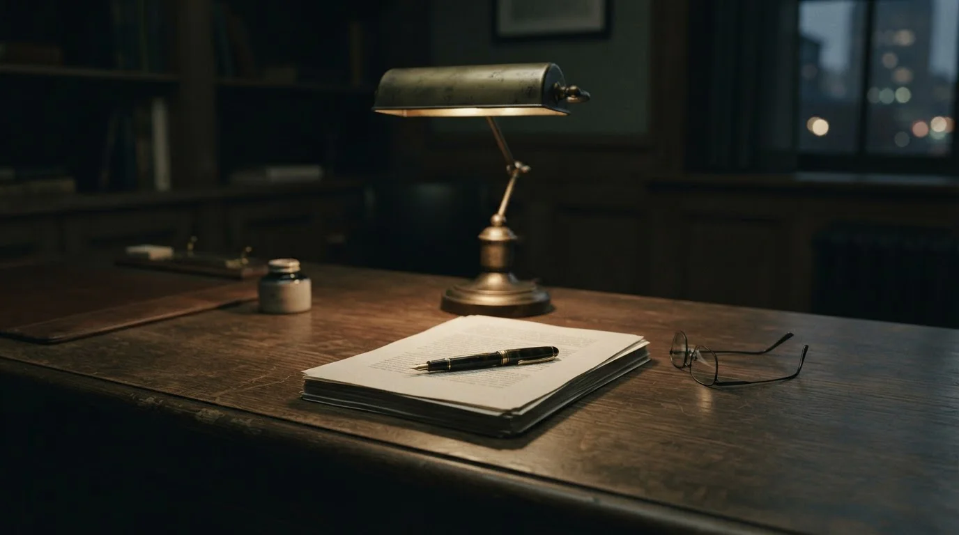 Juridisch document met leeslamp op een donker bureau als beeld van het Nederlandse regelkader