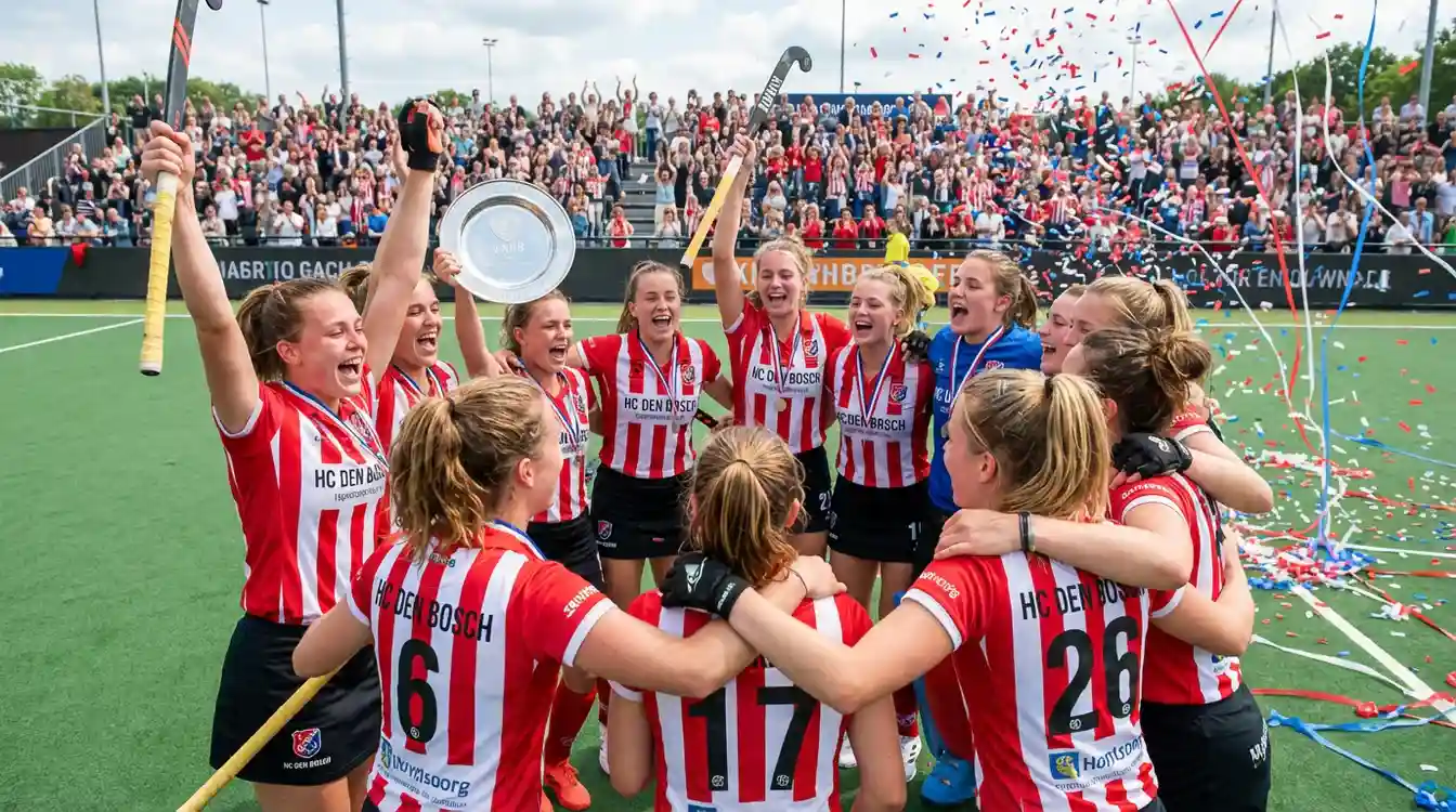 HC Den Bosch damesteam viert de landstitel op het hockeyveld