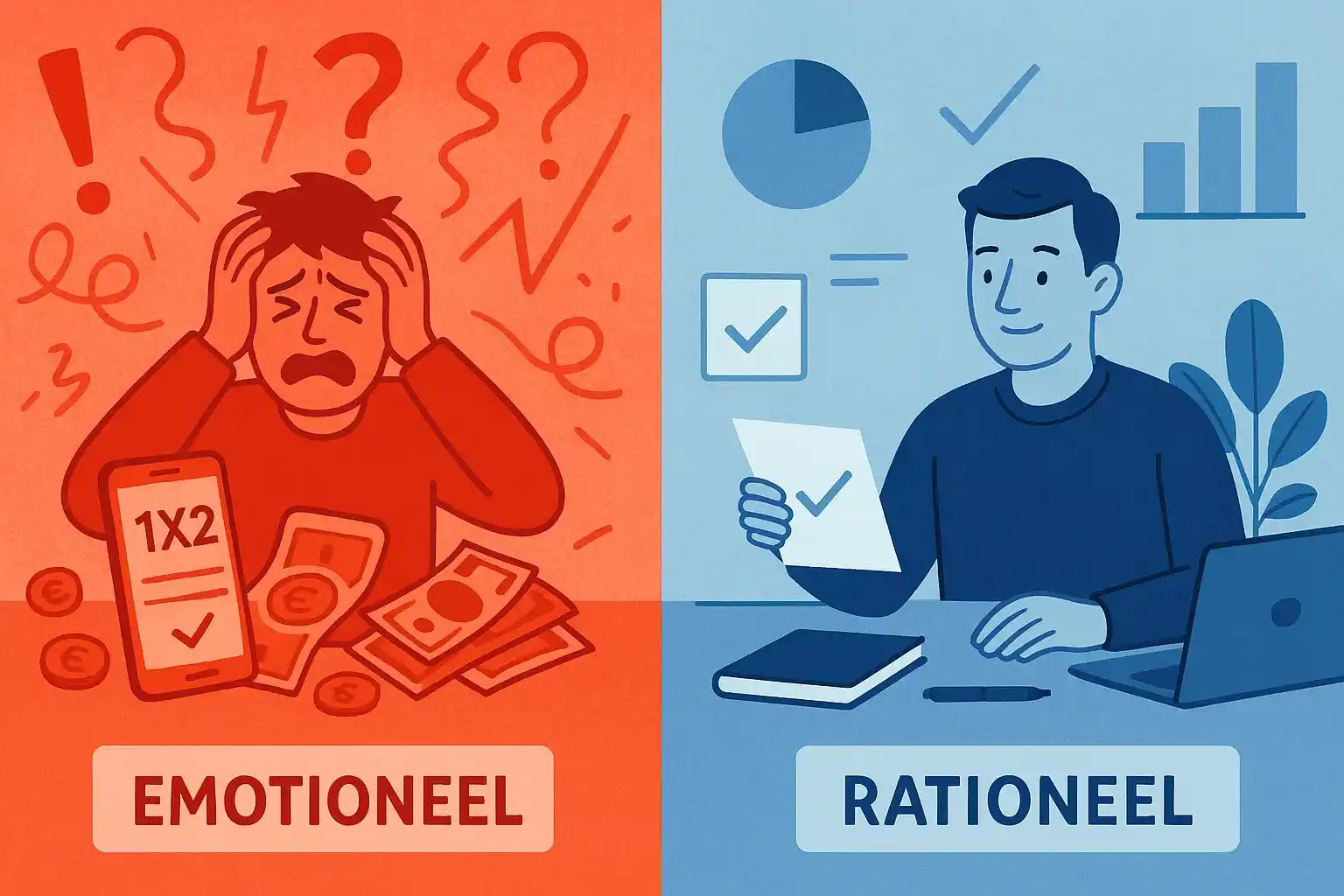 Contrast tussen emotioneel en rationeel wedden met gestresste versus kalme persoon