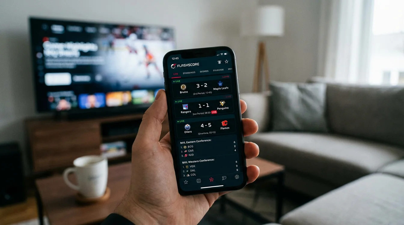 Mobiele telefoon met live hockey uitslagen en standen op Flashscore app