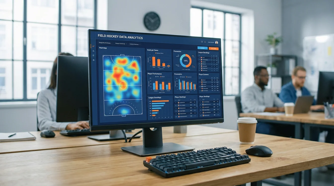 Computerscherm met hockey statistieken en data visualisaties