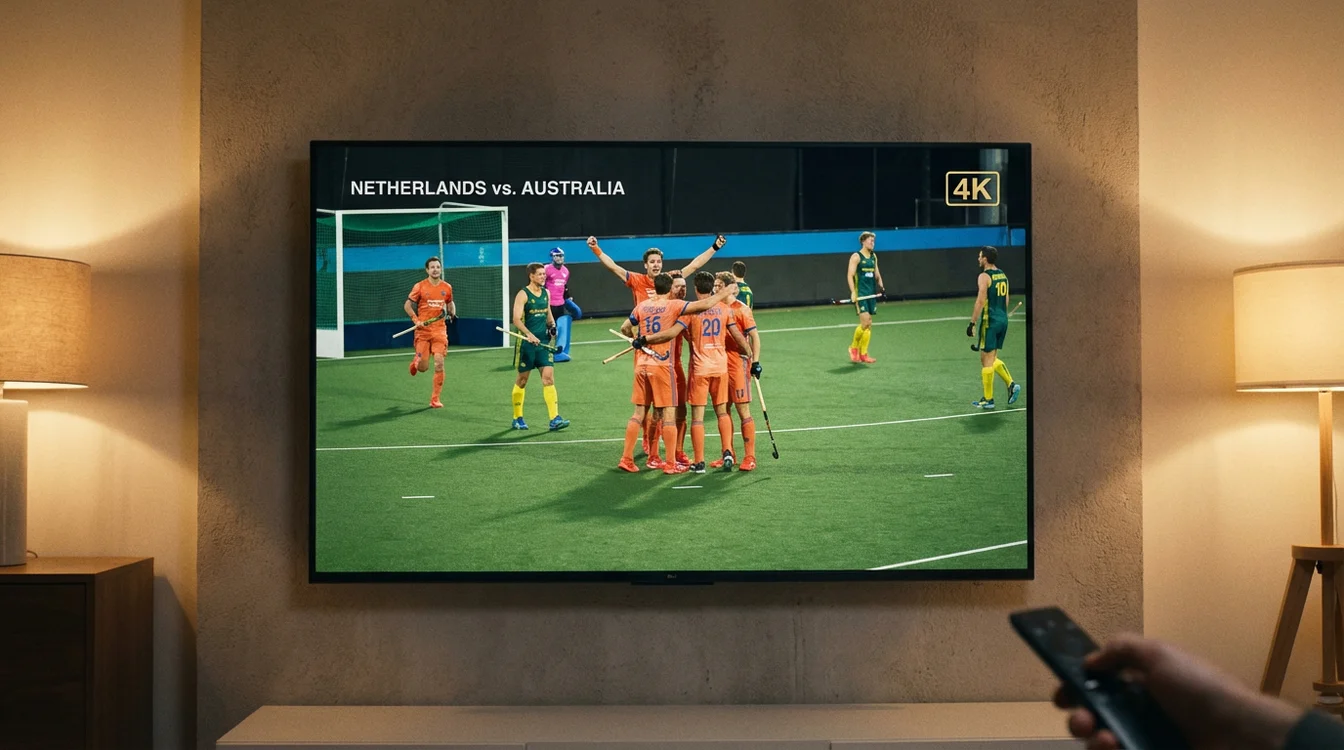 Smart TV met hockeywedstrijd in moderne woonkamer
