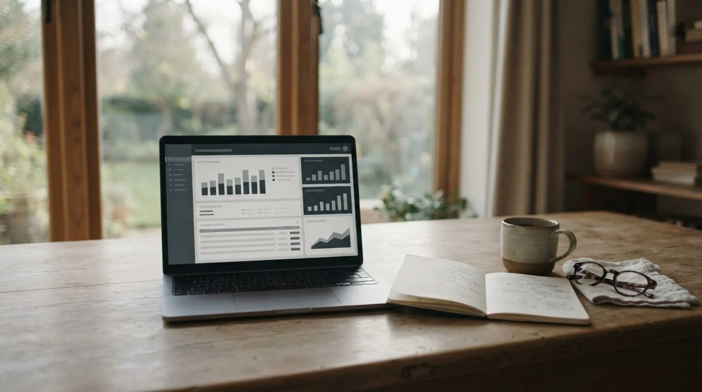 Werkplek met laptop en notitieboek voor analyse van sportweddenschappen