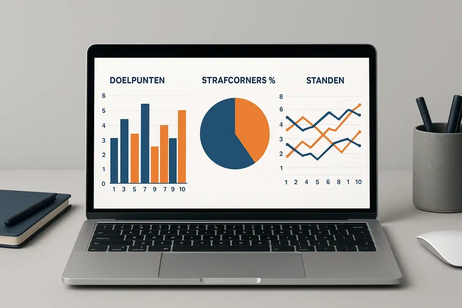 Hockey statistieken dashboard met grafieken van doelpunten strafcorners en teamstanden