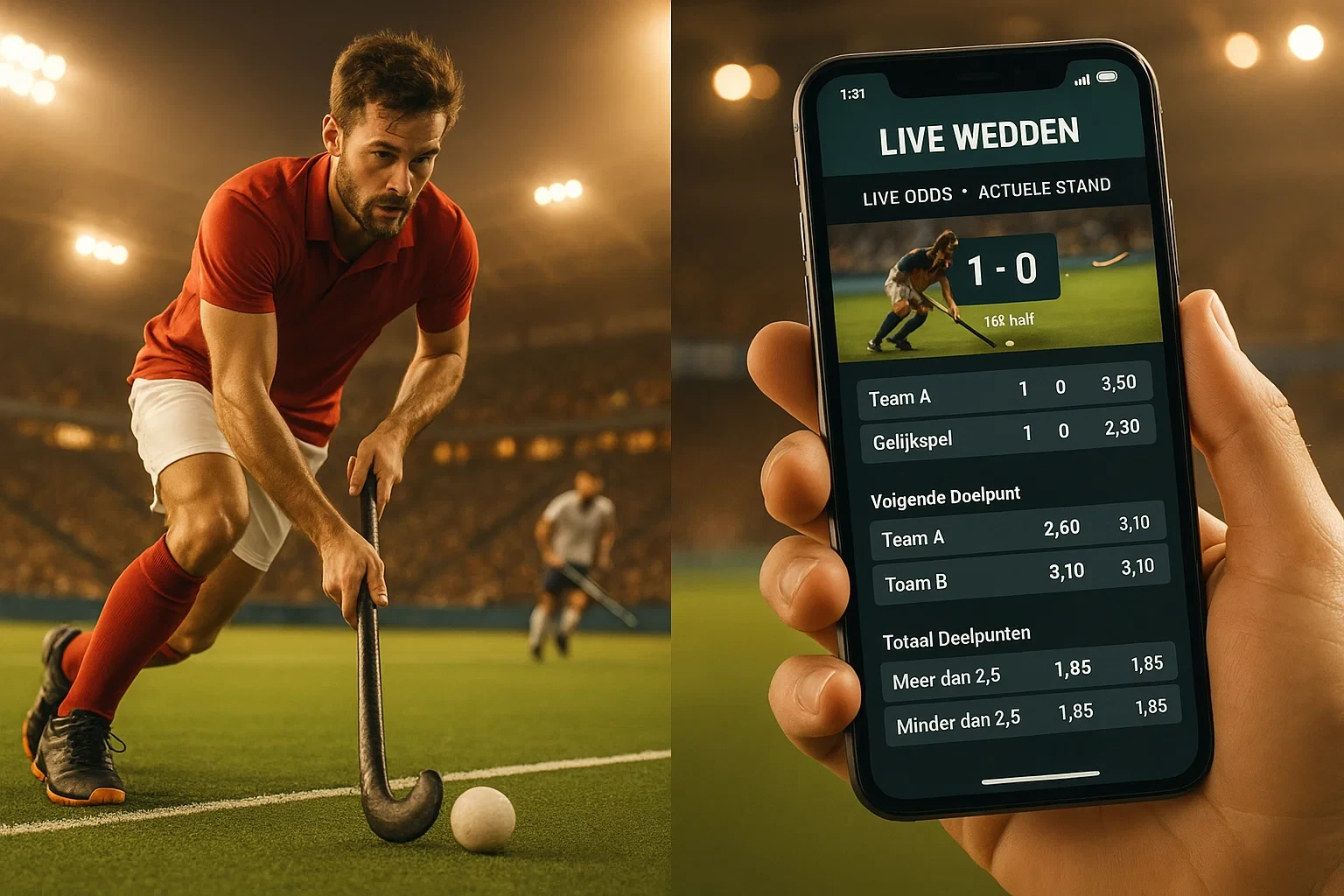 Live wedden op hockey via smartphone app met real-time odds naast hockeywedstrijd