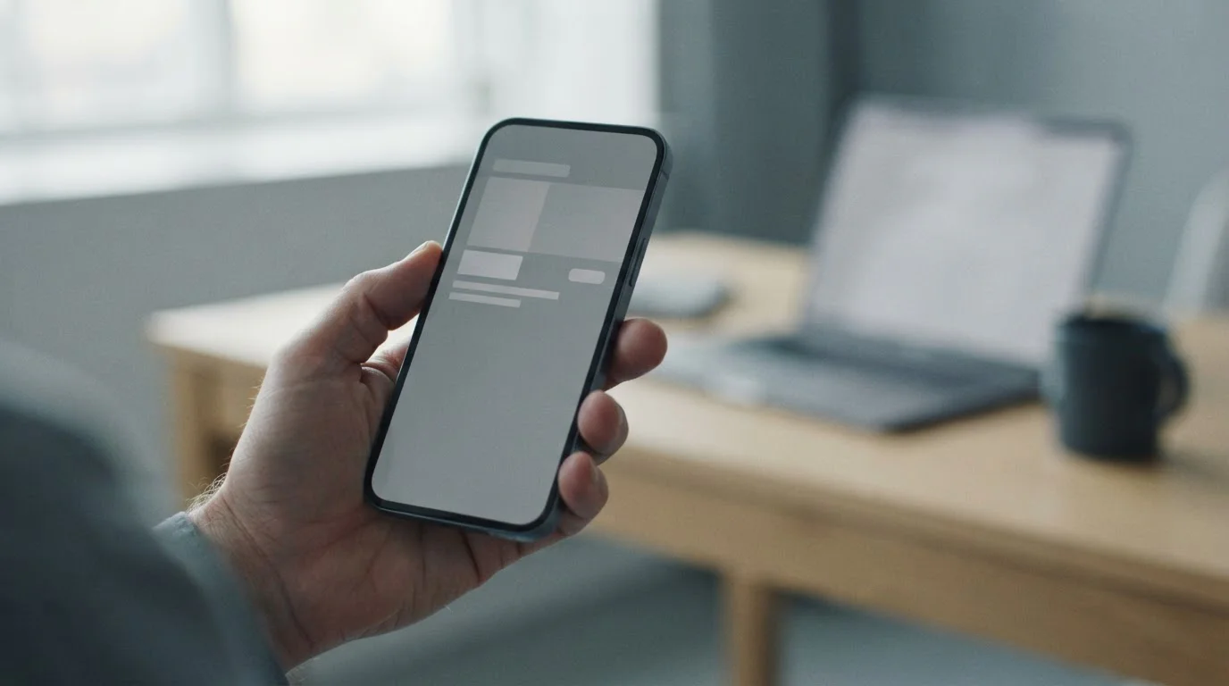 Smartphone in de hand met neutraal installatiescherm