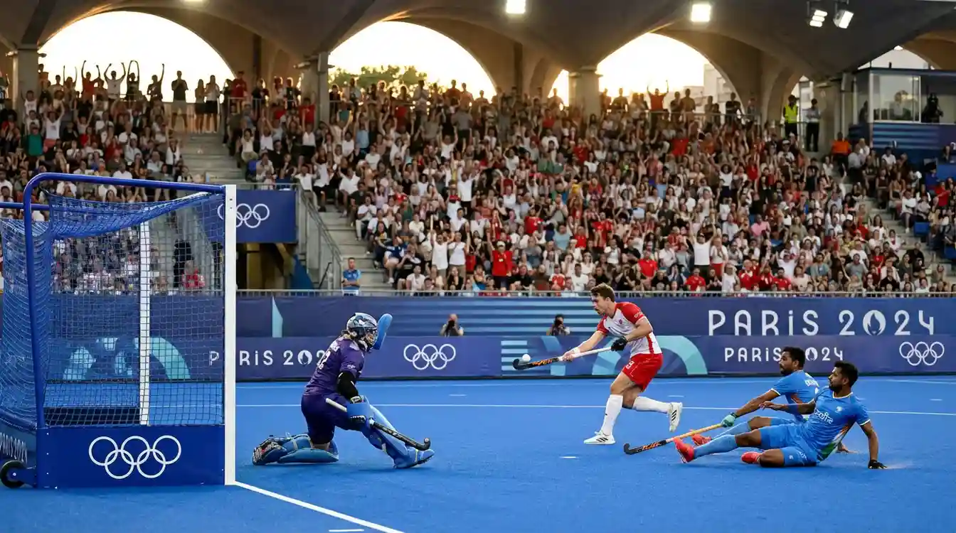 Spannend moment tijdens een olympische hockeyfinale met spelers in actie