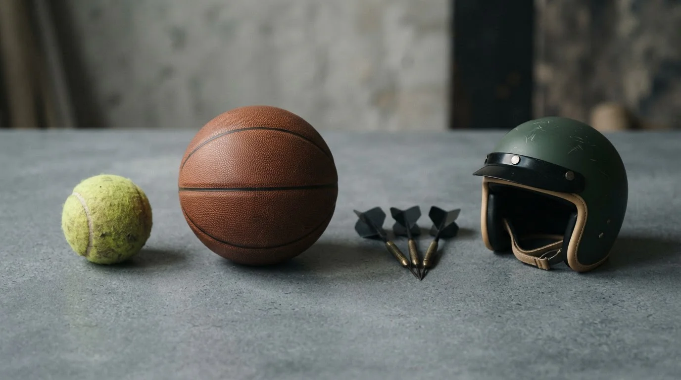 Stilleven met sportattributen van verschillende disciplines