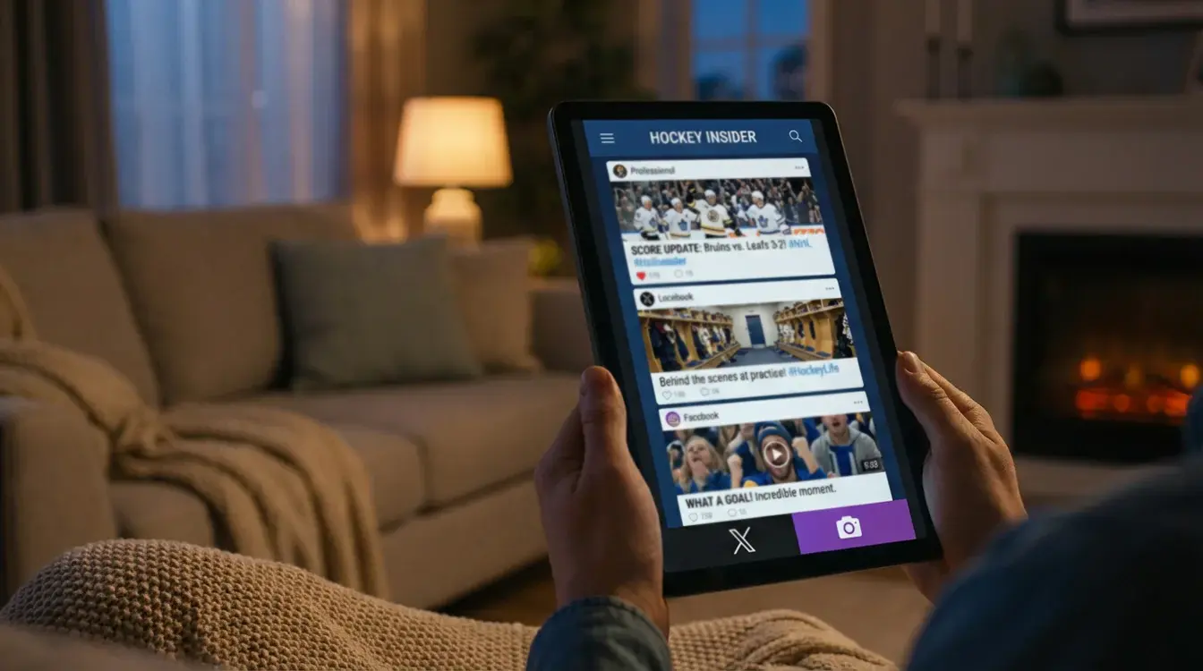 Sociale media feeds met hockey nieuws en live updates op een tablet