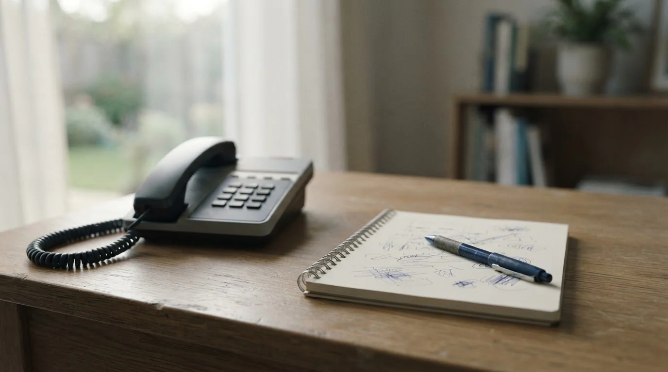 Telefoon en notitieblok op een tafel, symbool voor het bellen van een hulplijn bij te veel verlies