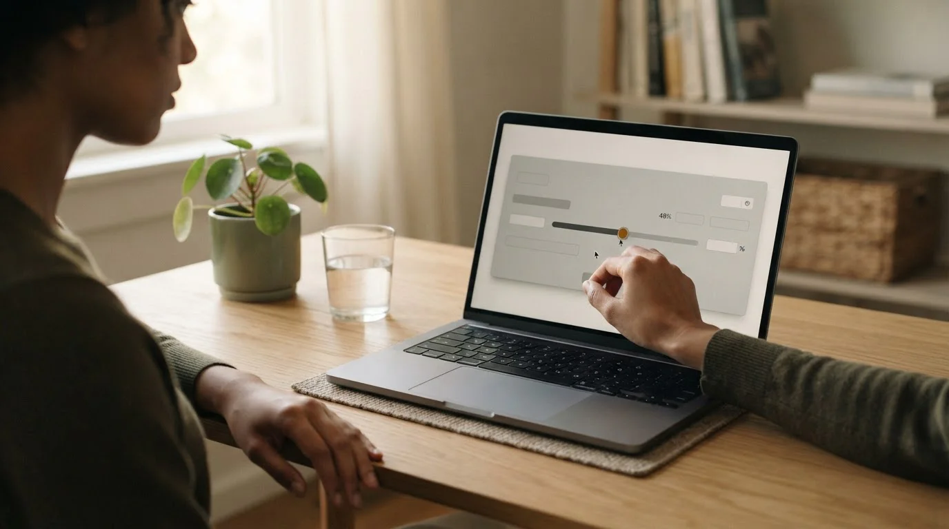Persoon van opzij stelt een limiet in op een laptop