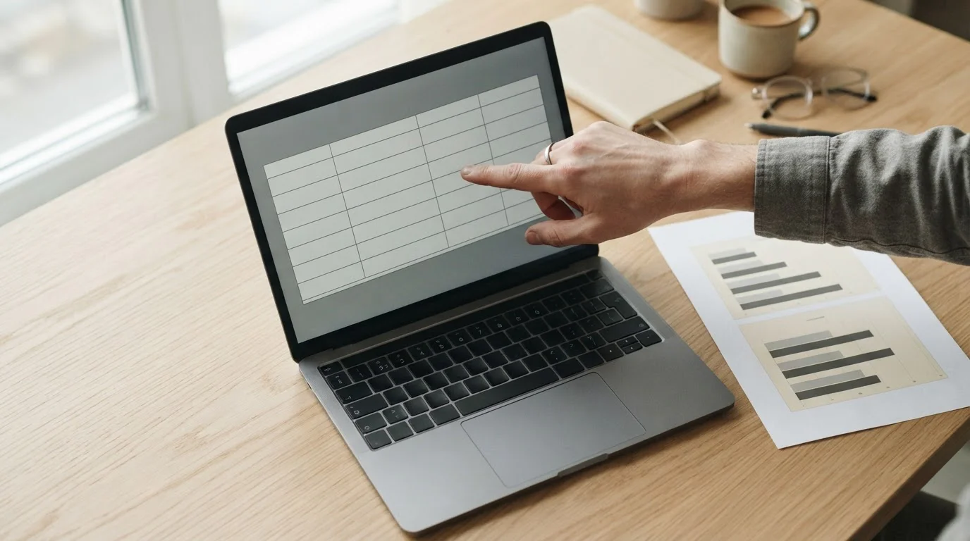Vergelijkende tabel met acht neutrale rijen op een laptopscherm